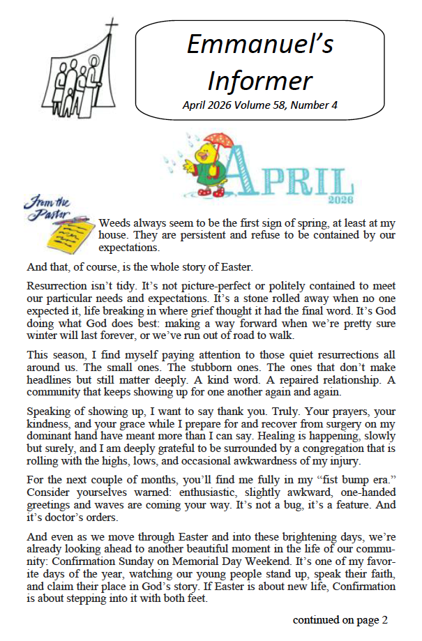 Scan of the front page of the April Informer